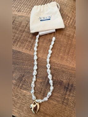 J. Crew Baroque Pearl Necklace with Gold Plated Heart NWT